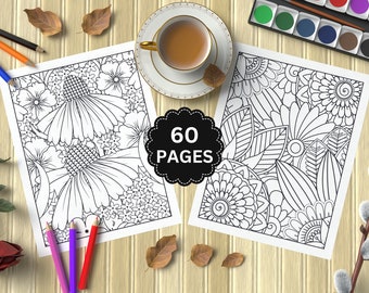 60 Floral Coloring Pages, Printable Flower Coloring Pages, Flower Coloring Sheets, Printable Flower Coloring Book