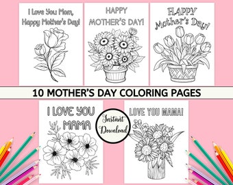 Mother&#39;s Day Coloring Pages, Mother&#39;s Day Printable, Happy Mother&#39;s Day Coloring Sheets, Instant Download, Kid&#39;s Mother&#39;s Day Coloring Page