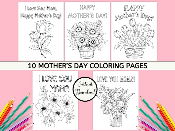 Mother’s Day Coloring Pages for Kids, Printable Happy Mother's Day Coloring Sheets, Mother’s Day Art Classroom Activity, Instant Download