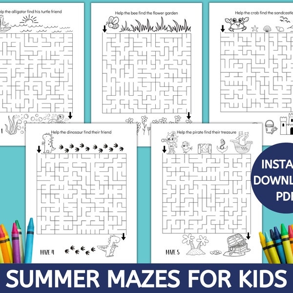 Summer Mazes for Kids, Printable Summer Mazes, Fun Summer Games, Kids Summer Activities, Summer Puzzles and Games, Printable Mazes