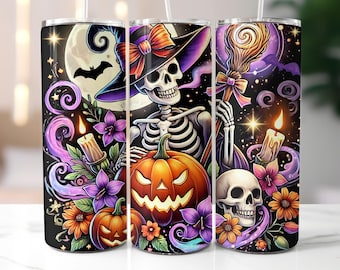 Skeleton Halloween Tumbler Transfer– 20oz Skinny Sublimation Wrap – Ready to Press