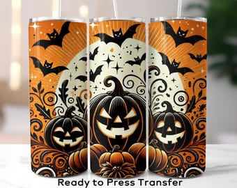 Jack-o-Lantern Halloween Tumbler Wrap – 20oz Skinny Sublimation Transfer – Ready to Press