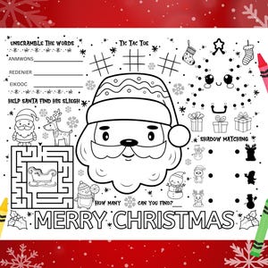 Christmas Activity Placemat, Christmas Coloring Placemat, Christmas Coloring Page, Kids Christmas Party Table Activity, Christmas Placemat