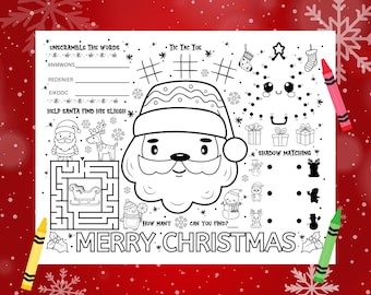 Christmas Activity Placemat, Christmas Coloring Placemat, Christmas Coloring Page, Kids Christmas Party Table Activity, Christmas Placemat