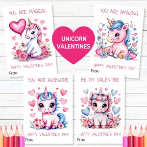 Biglietti di San Valentino unicorno per bambini, biglietti di San Valentino stampabili, biglietti di San Valentino in classe, biglietti di San Valentino per bambini, biglietti di San Valentino fai da te