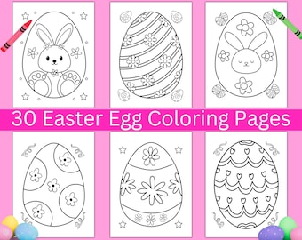 30 páginas para colorear de huevos de Pascua para niños, páginas para colorear de Pascua imprimibles, actividad para colorear huevos de Pascua, descarga instantánea en PDF