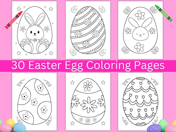 30 Easter Egg Coloring Pages for Kids, Printable Easter Coloring Pages, Easter Egg Coloring Activity, Instant Download PDF