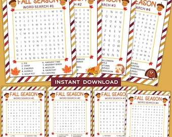 Fall Word Search Puzzle Set: Thanksgiving & Halloween Games (Printable PDF)