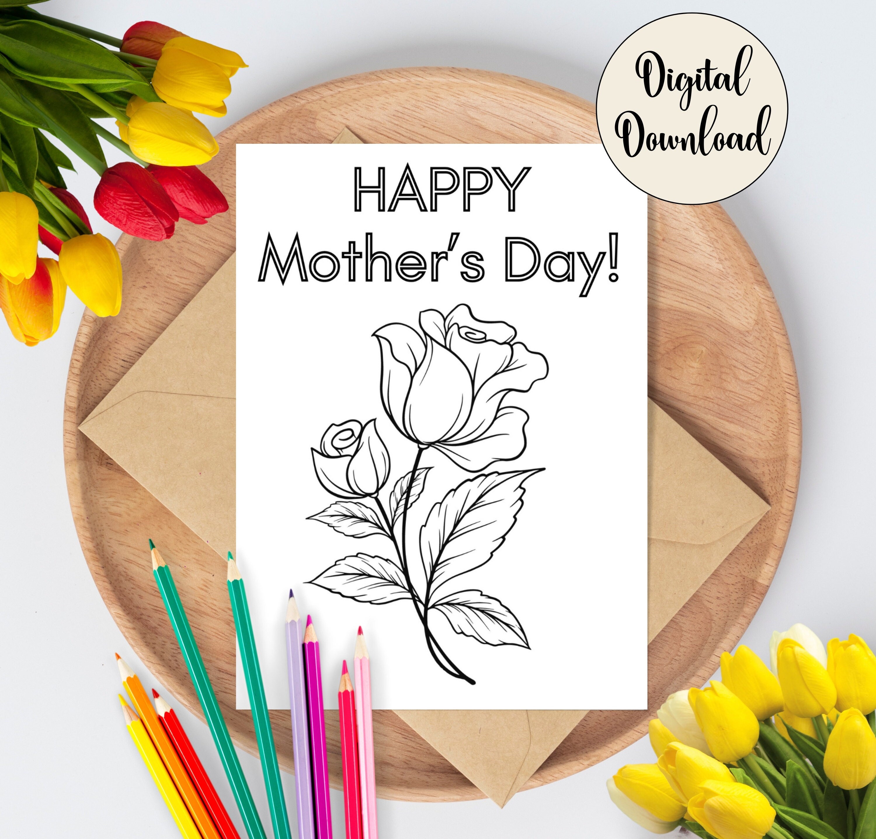 PRINTABLE Mother's Day Card, Mother's Day Coloring Card, Instant ...