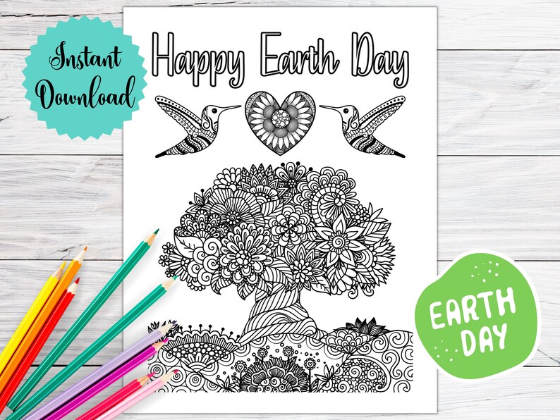 Earth Day Coloring Page, Instant Download, Earth Day Activities, Earth