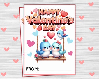 Bird Valentine's Day Card, Printable Valentine Cards, Classroom Valentine Cards, Instant Download, DIY Valentines, Kids Valentine Cards