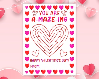 Heart Maze Valentine Cards You Are A-Maze-Ing , Printable Classroom Valentines for Kids, DIY Valentine Cards, Digital Download (PDF)