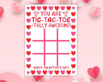 Kids Tic Tac Toe Valentine Cards, Printable Classroom Game (PDF File)