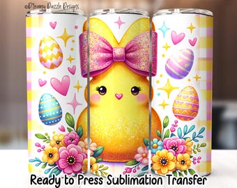 Easter Chick Bunny Tumbler Wrap – 20oz Skinny Sublimation Transfer (Ready to Press)