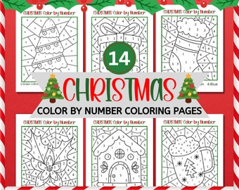 Christmas Color by Number, Kids Christmas Coloring Pages, Christmas Activity for Kids, Printable Color by Number Christmas Coloring Pages
