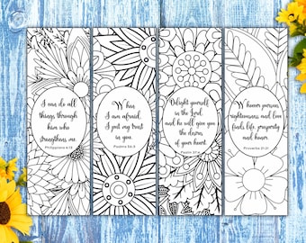 Coloring Bible Verse Bookmarks Set of 4, Printable Coloring Bible Bookmarks, Bible Study, Digital Bookmarks, DIY Coloring Bookmarks