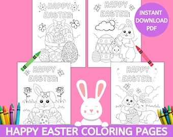 Easter Coloring Pages, Printable Easter Bunny Coloring Sheets for Kids, Instant Download PDF