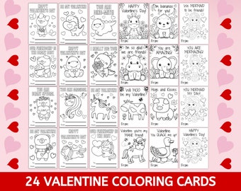 Valentine Coloring Cards, Printable Valentine's Day Coloring Cards, Classroom Valentine's Day Cards, DIY Valentines, Kids Valentines Cards