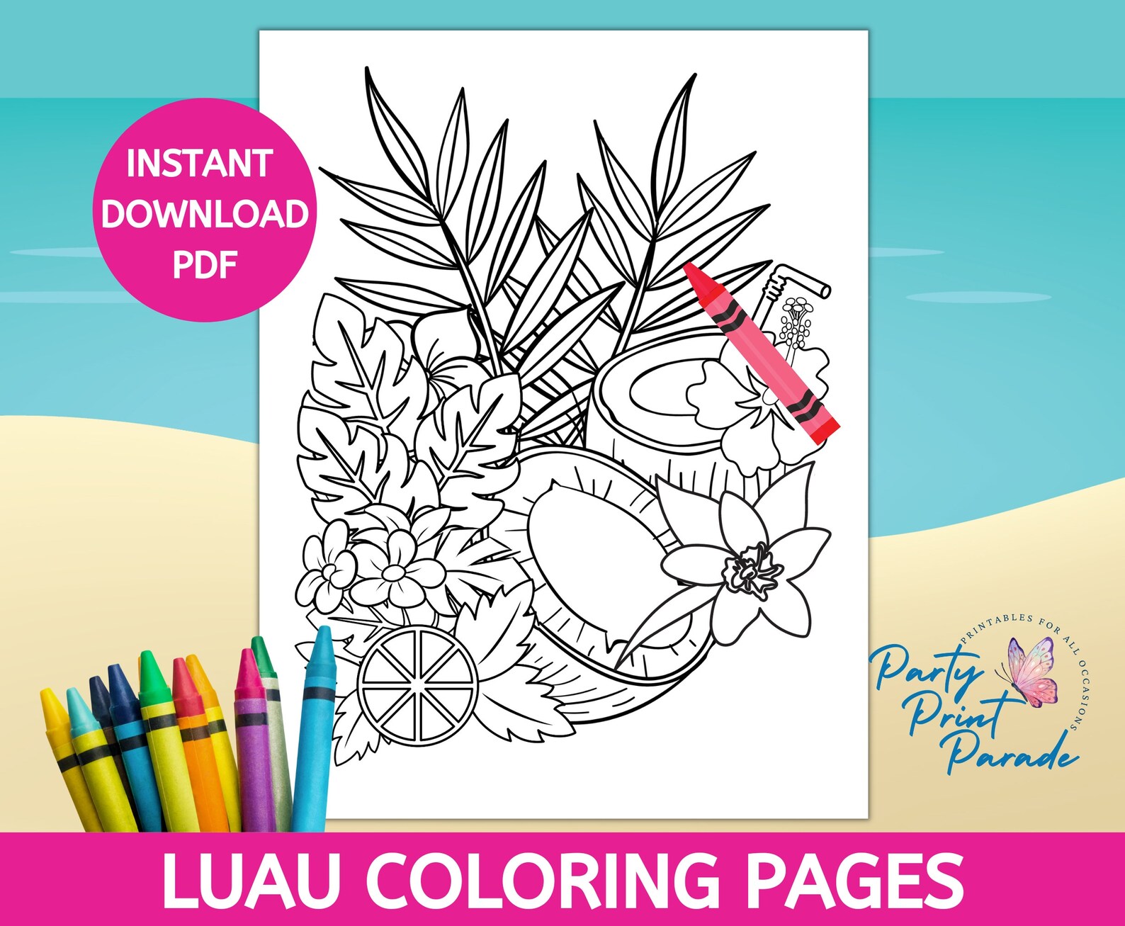 Luau Coloring Pages Luau Party Coloring Sheets Printable - Etsy