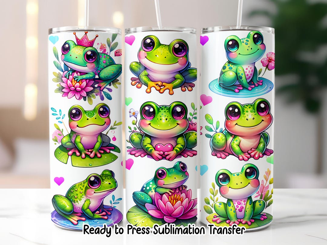 Cute Charming Frogs Floral Tumbler Wrap – 20oz Skinny Sublimation ...