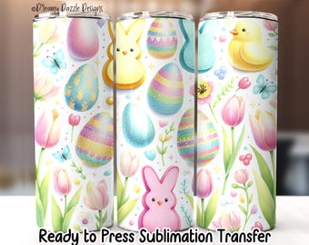 Easter Eggs Bunnies Floral Tumbler Transfer – 20oz Skinny Sublimation (Ready to Press)