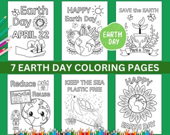 Earth Day Coloring Pages Printable, Earth Day Activities, Happy Earth Day Coloring Sheets, Instant Download, Kids Earth Day Activity