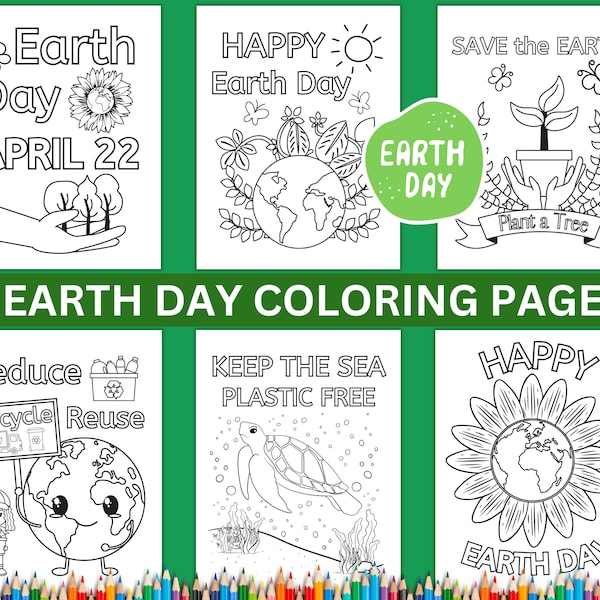 Earth Day Coloring Pages Printable, Earth Day Activities, Happy Earth Day Coloring Sheets, Instant Download, Kids Earth Day Activity