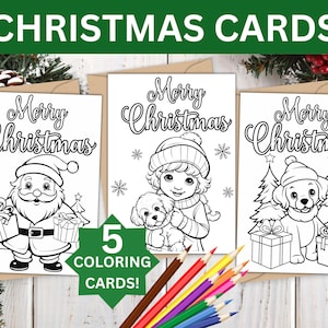 Kerstkleurkaarten, 5 afdrukbare kerstkaarten, kerstkaarten voor kinderen kleuren, kerstkaarten voor kinderen, afdrukbare kerstkaarten voor kinderen