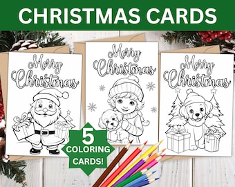 Christmas Coloring Cards, 5 Printable Holiday Cards, Kids Coloring Christmas Cards, DIY Christmas Cards, Printable Christmas Cards for Kids