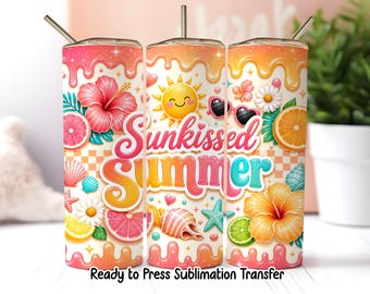 Sunkissed Summer Tumbler Transfer – 20oz Skinny Sublimation Wrap – Ready to Press
