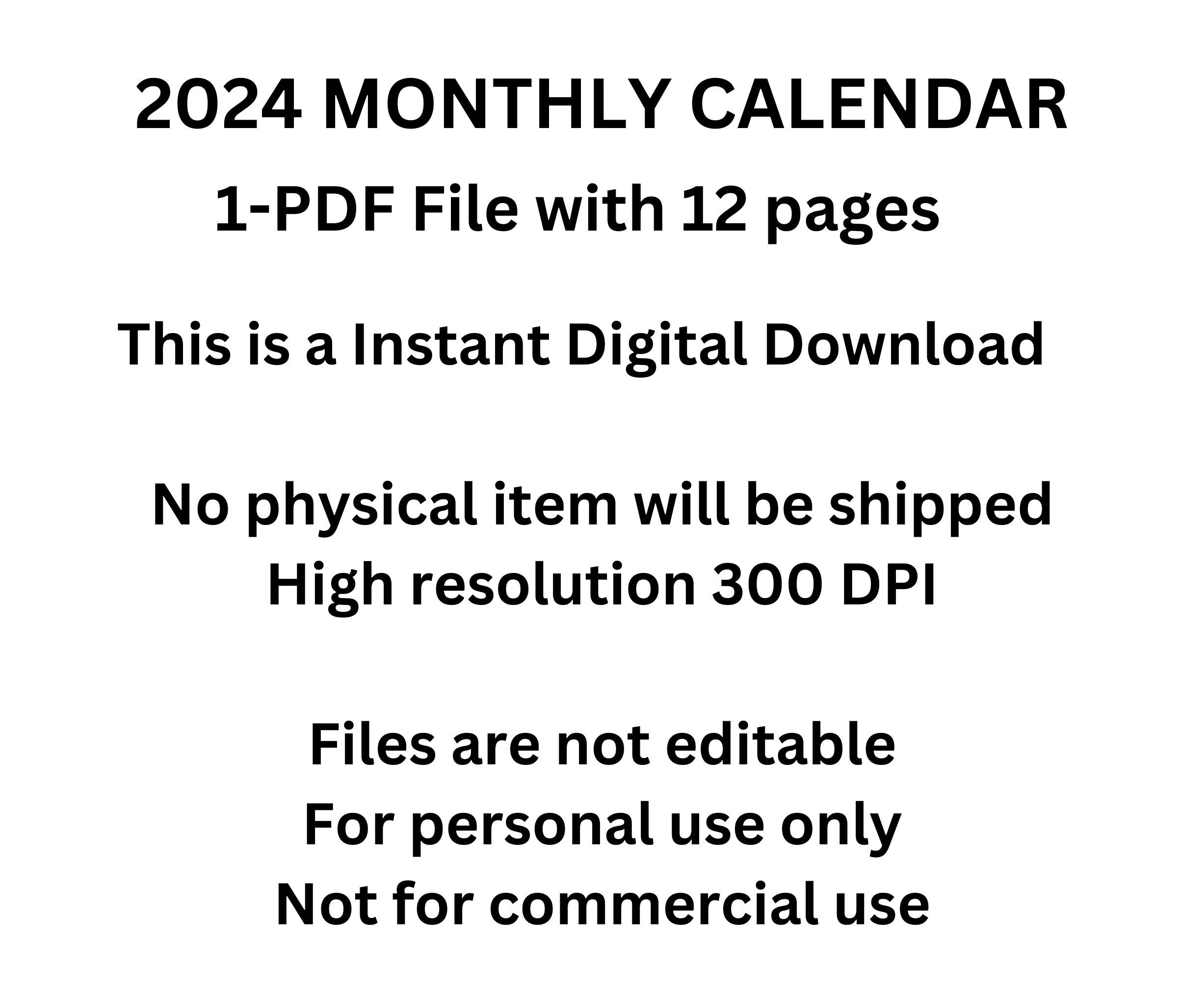 2024 Calendar Sunday Start, 2024 Monthly Planner Landscape, 11 X 8.5