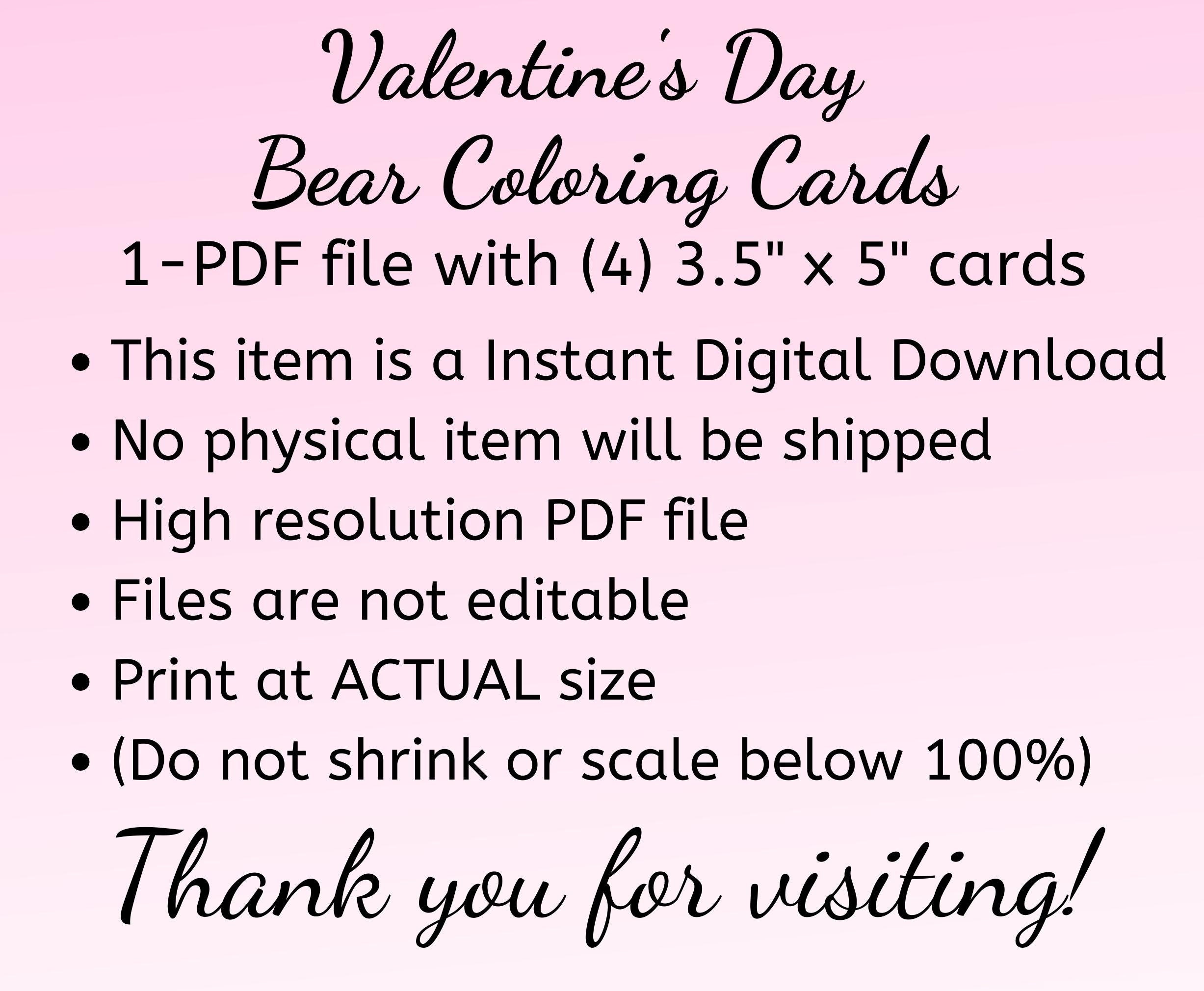Teddy Bear Coloring Valentine's Day Cards, Printable Valentine's Day Cards, Classroom Valentines ...