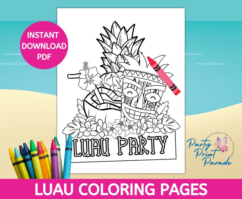 Luau Coloring Pages Luau Party Coloring Sheets Printable Etsy