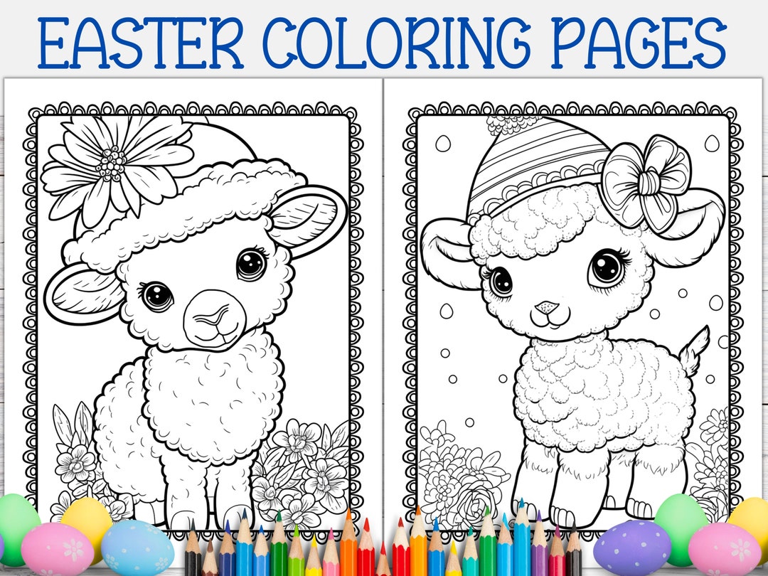 Cute Easter Lamb Coloring Pages Printable Easter Coloring Etsy