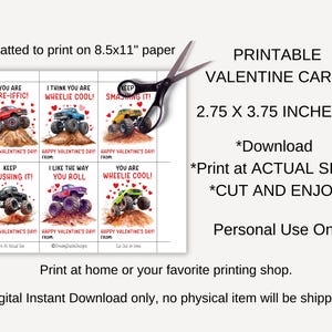 Monster Truck Valentine Cards for Kids. Printable Classroom Valentines ...