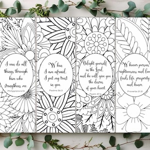 Coloring Bible Verse Bookmarks Set of 4, Printable Coloring Bible Bookmarks, Bible Study, Digital Bookmarks, DIY Coloring Bookmarks