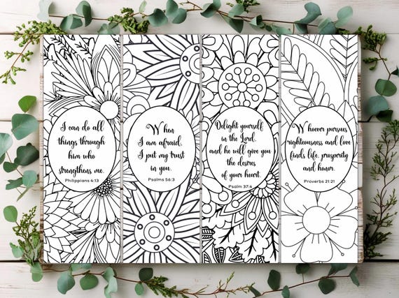 Coloring Bible Verse Bookmarks Set of 4, Printable Coloring Bible Bookmarks, Bible Study, Digital Bookmarks, DIY Coloring Bookmarks