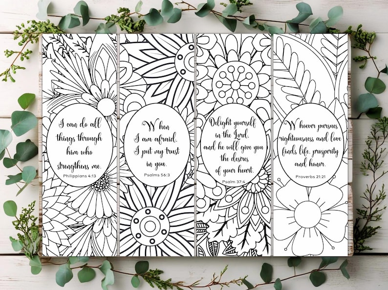 Coloring Bible Verse Bookmarks Set of 4, Printable Coloring Bible Bookmarks, Bible Study, Digital Bookmarks, DIY Coloring Bookmarks image 1