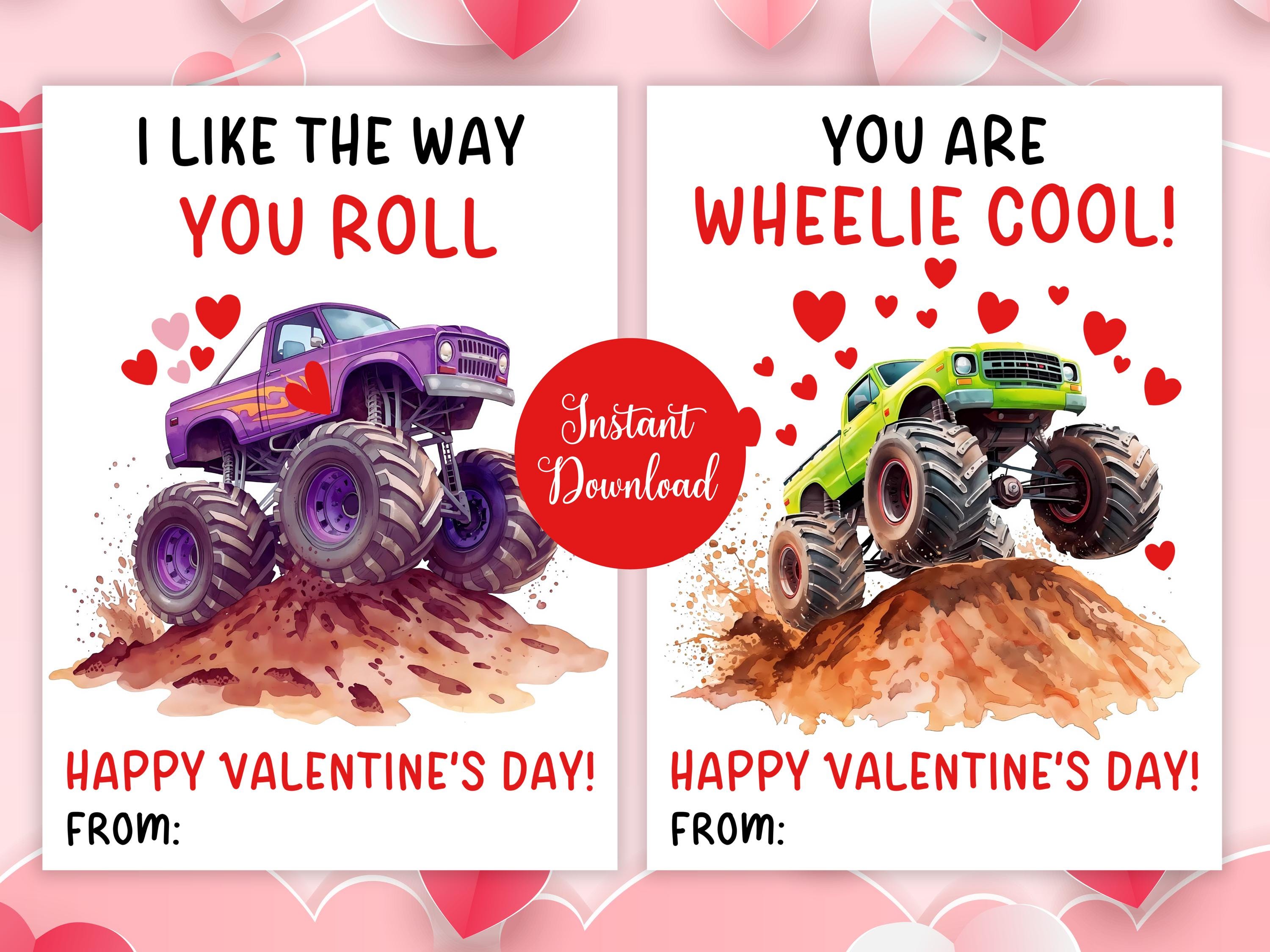 Monster Truck Valentine Cards for Kids. Printable Classroom Valentines ...