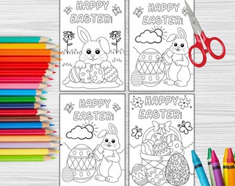 Easter Bunny Coloring Cards, Printable Easter Cards, Classroom Easter Cards, DIY Easter Cards, Instant Download, Kids Easter Coloring Cards