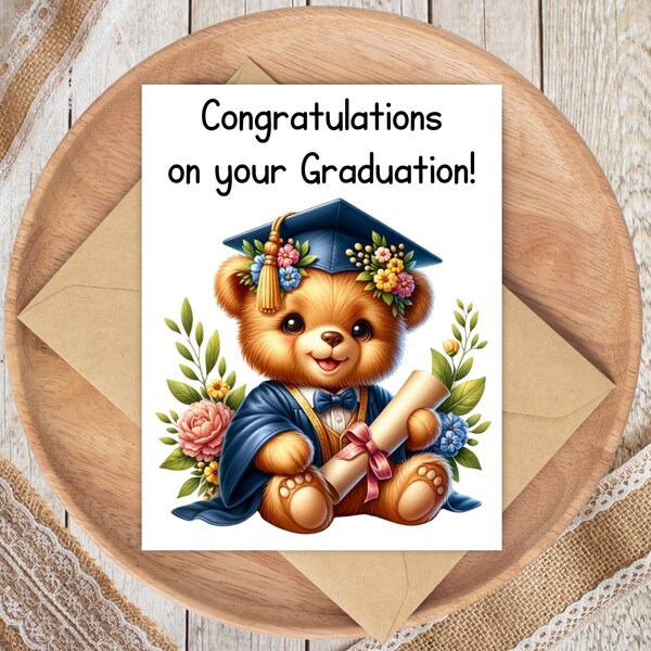 Bear Graduation Card, High School Graduataion Card, College Grad Card, Kindergarten Graduation Card, Elementary School Grad, Graduation Card