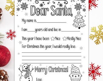 Letter to Santa Coloring Page, Christmas Activity, Kids Christmas Wish List, Christmas Coloring Page, Dear Santa, Printable Letter to Santa
