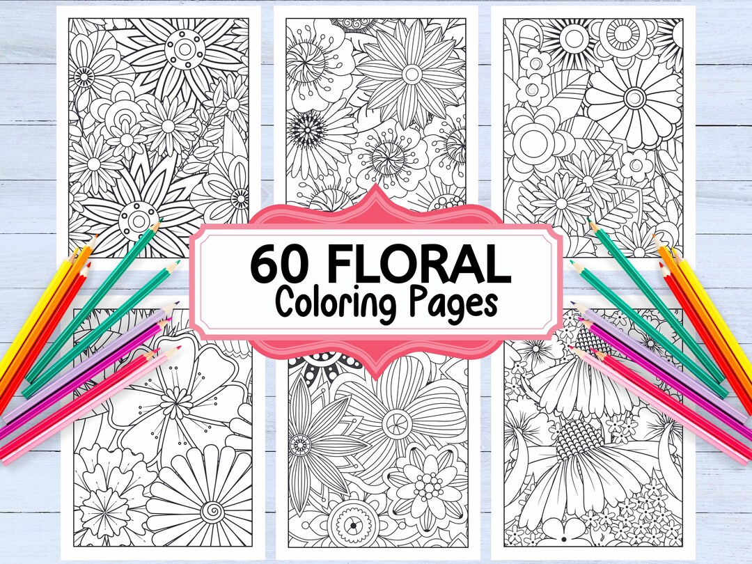 60 Printable Floral Coloring Pages for Adults, Stress Relief Coloring ...