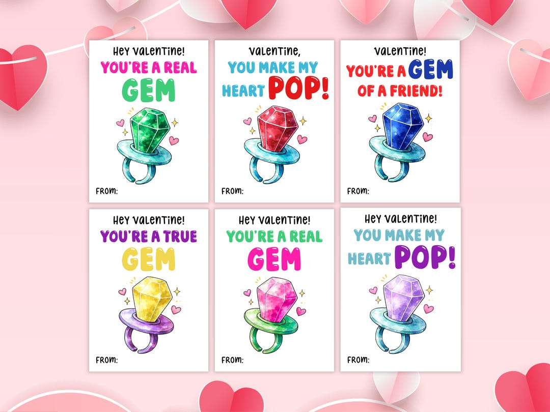 Ring Pop Valentine Cards for Kids, Classroom Valentines, You're A Gem ...