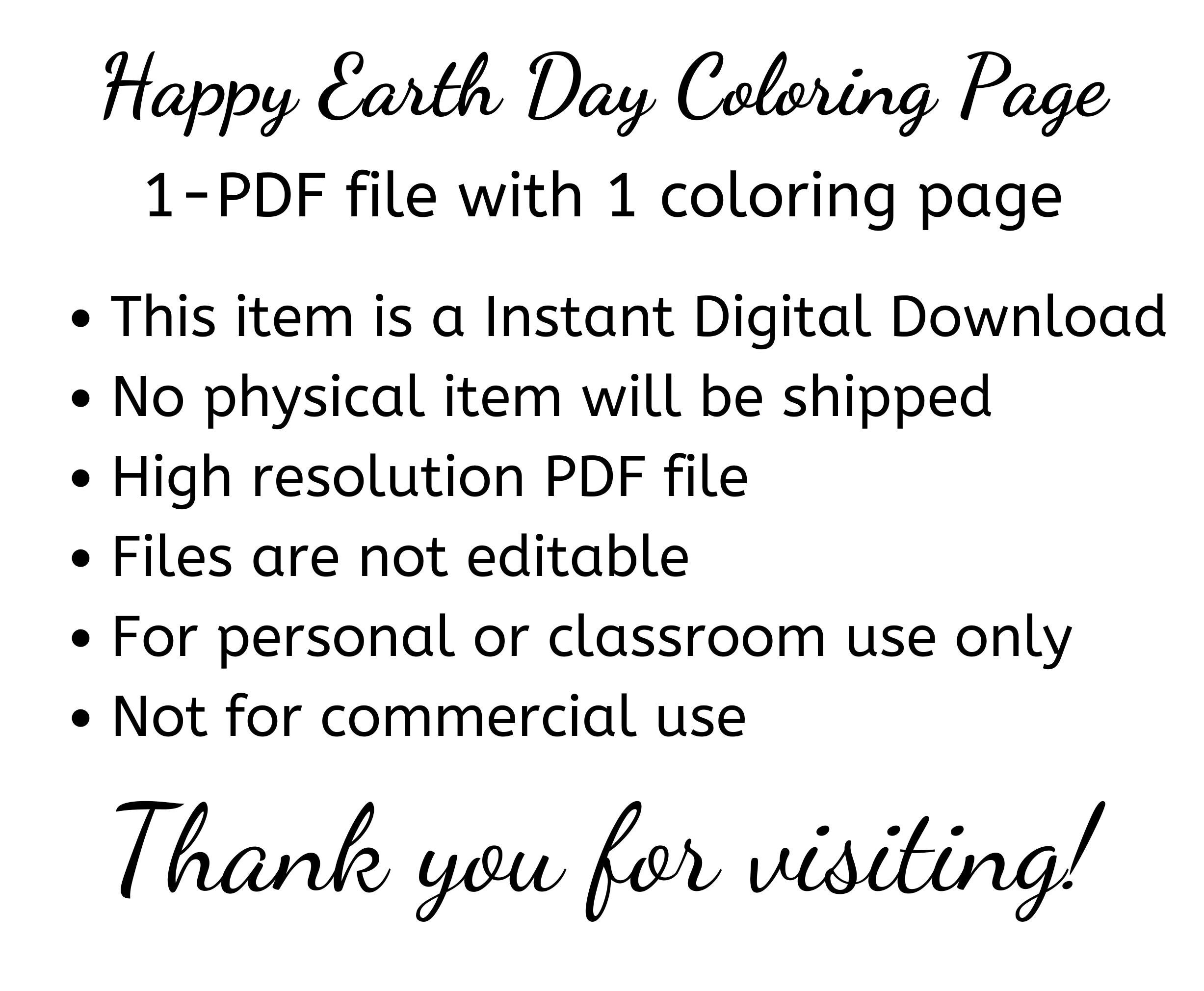 Earth Day Coloring Page, Instant Download, Earth Day Activities, Earth
