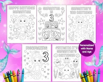 Personalisierte Meerjungfrau Geburtstag Malseiten, Kinder Meerjungfrau Party Aktivität, Meerjungfrau Geburtstagsparty Aktivität, Meerjungfrau Geburtstagsparty Aktivität, Meerjungfrau Geburtstagsparty Aktivität
