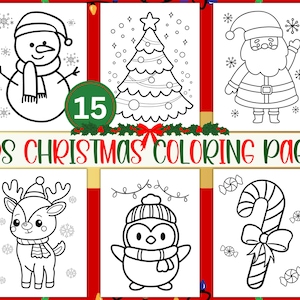 Kids Christmas Coloring Pages, Christmas Activity, 15 Printable Christmas Coloring Pages, Holiday Coloring, Santa, Kids Christmas Coloring