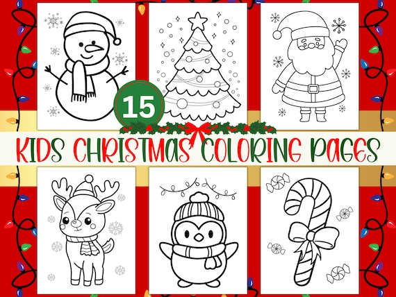 Kids Christmas Coloring Pages, Christmas Activity, 15 Printable Christmas Coloring Pages, Holiday Coloring, Santa, Kids Christmas Coloring