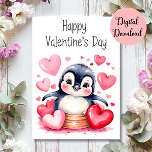 Carte de Saint-Valentin pingouin, carte de Saint-Valentin imprimable, bricolage Saint-Valentin, carte joyeuse Saint-Valentin, carte pingouin, cartes de Saint-Valentin enfants