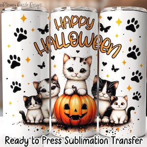 Halloween Cats Tumbler Sublimation Transfer, Ready to Press Sublimation, 20 oz Skinny Tumbler Wrap, RTP Transfer, NOT A DIGITAL